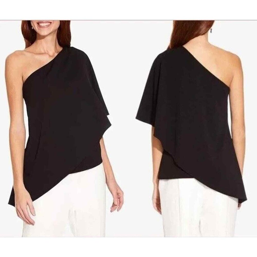 Adrianna Papell Crepe Draped‎ Top Black Size 4 NWT